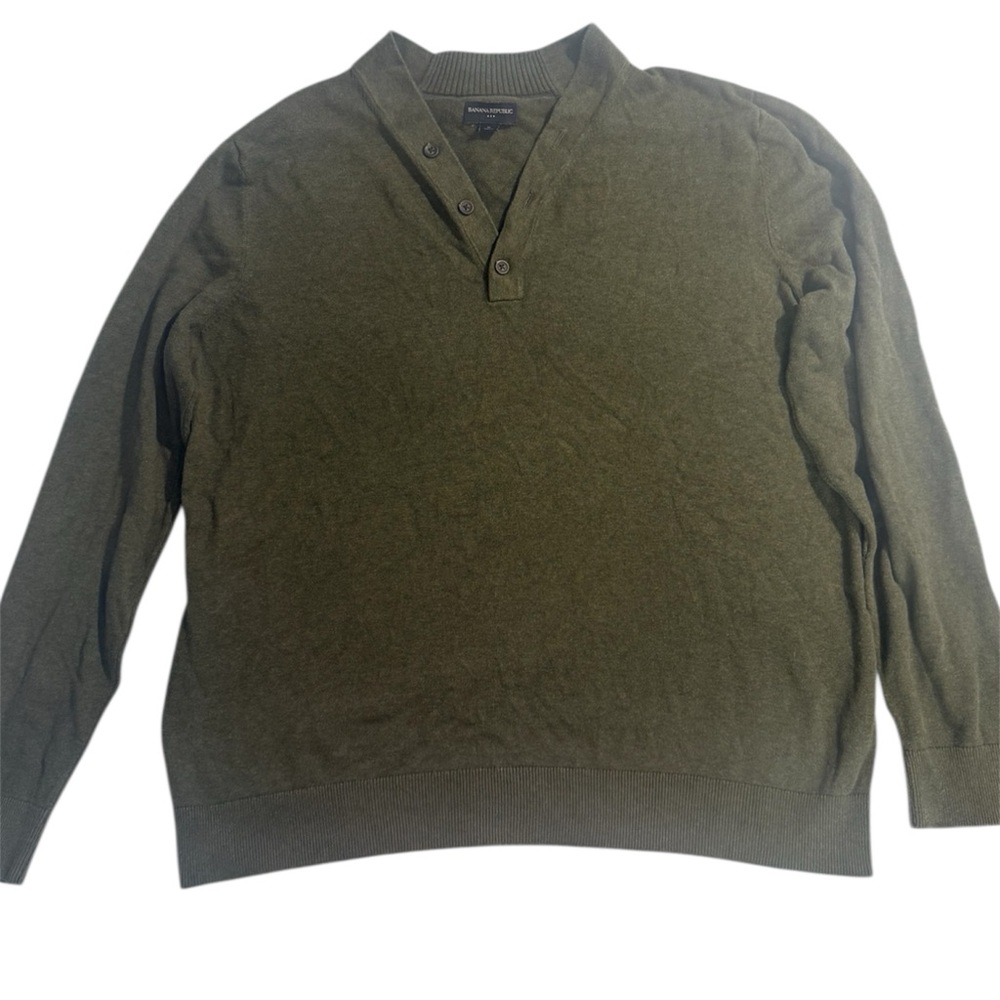 Banana Republic Olive Green Cotton Henley Sweater Mens XL Button Neck Pullover
